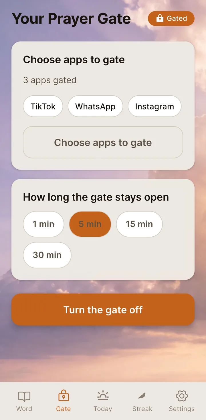PrayerGate: choose which apps to put behind the gate